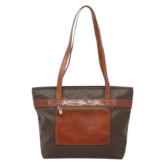 CELINE Macadam Canvas Tote Bag Pvc Leather Brown Gold - Picture 2 of 12
